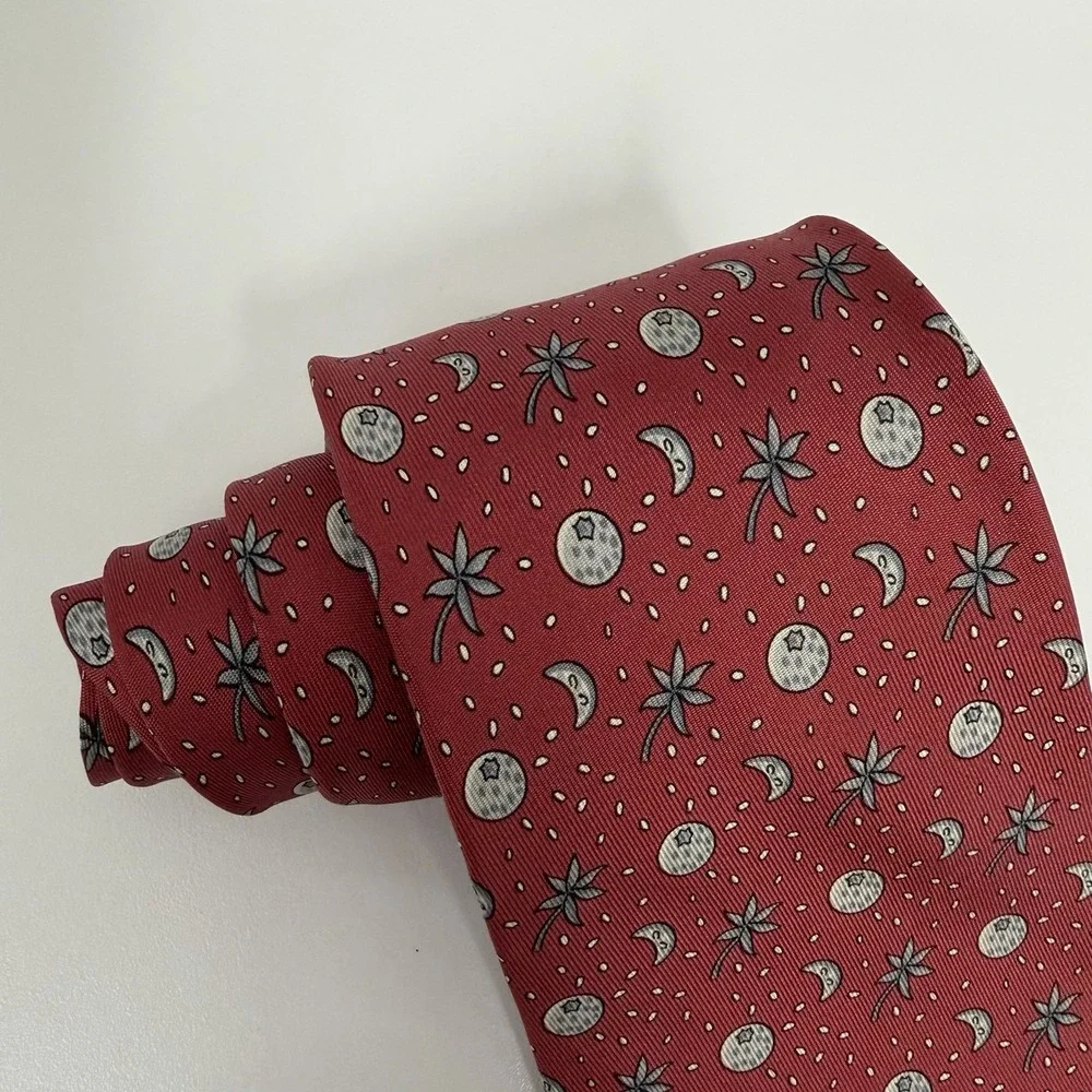 Hermes Men's Tie Constellation Moon Sun Stars Red/Gray Silk 7804 FA 3.25" x 58" - Picture 6 of 7
